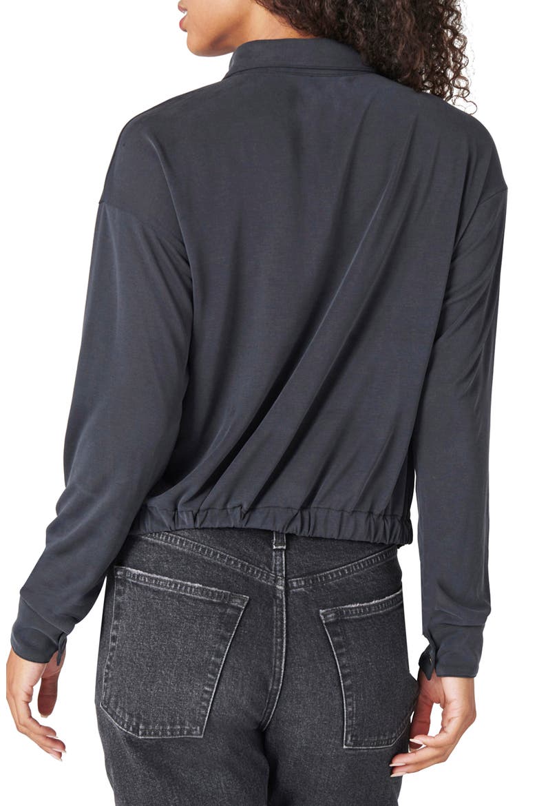 Twist Hem Knit Button-Up Shirt, Alternate, color, JET BLACK