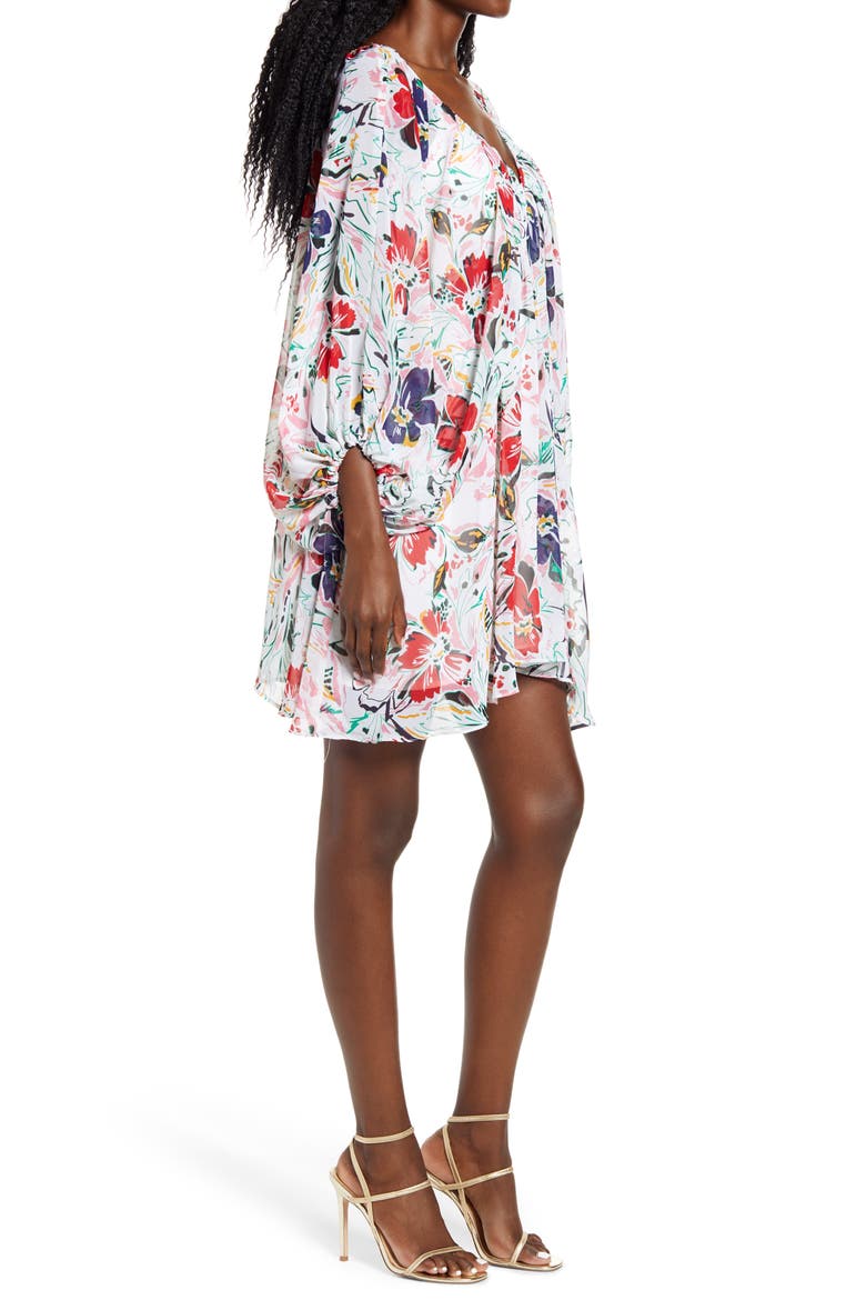 Floral Print Long Sleeve Minidress, Alternate, color, WHITE MULTI FLORAL