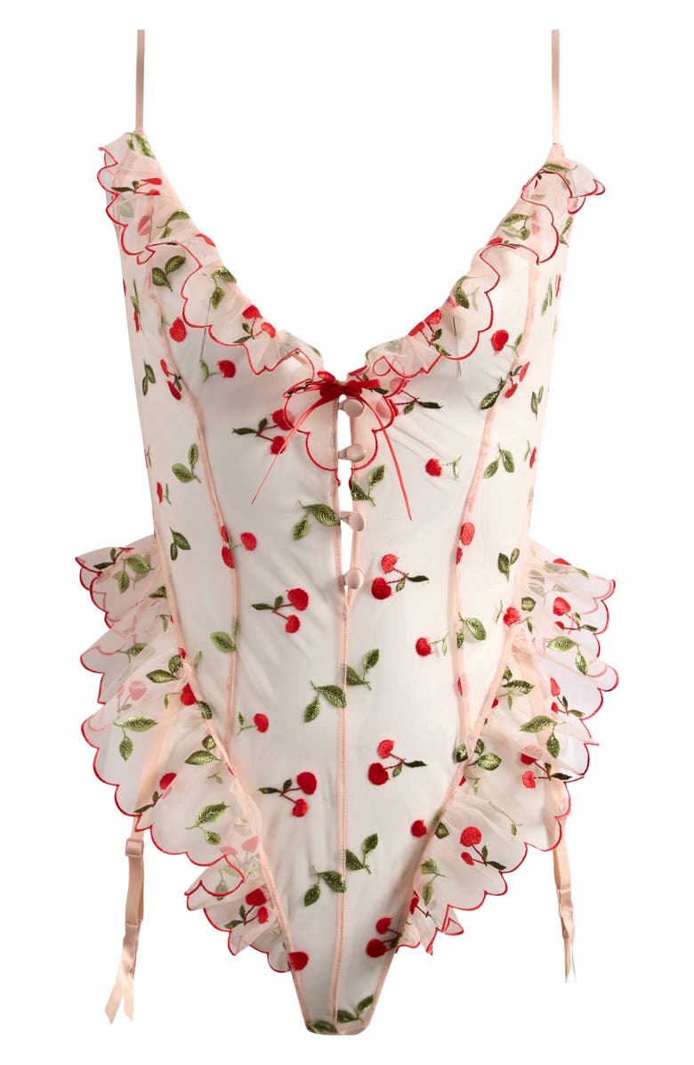 SKIMS Embroidered Tulle Garter Teddy, Alternate, color, Primrose Cherry Tulle