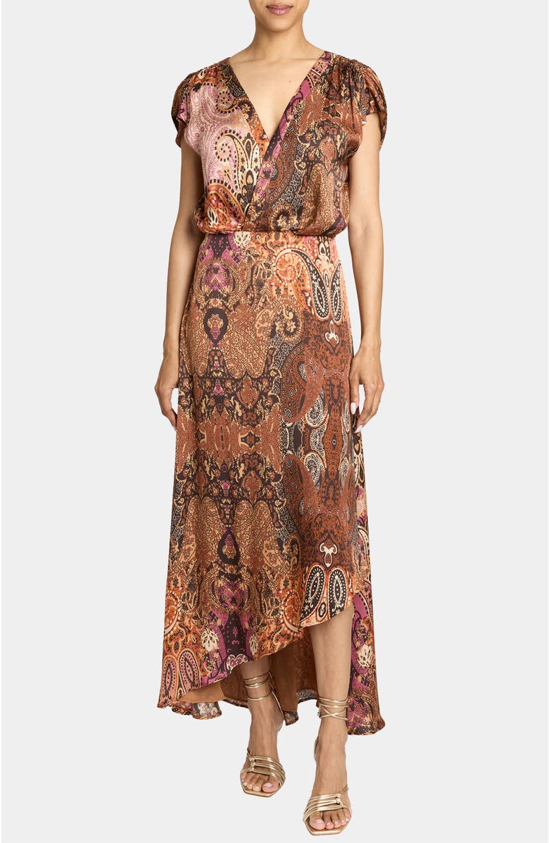 Santorelli Fallon Midi Dress in Printed Charmeuse, Alternate, color, Chestnut Multi