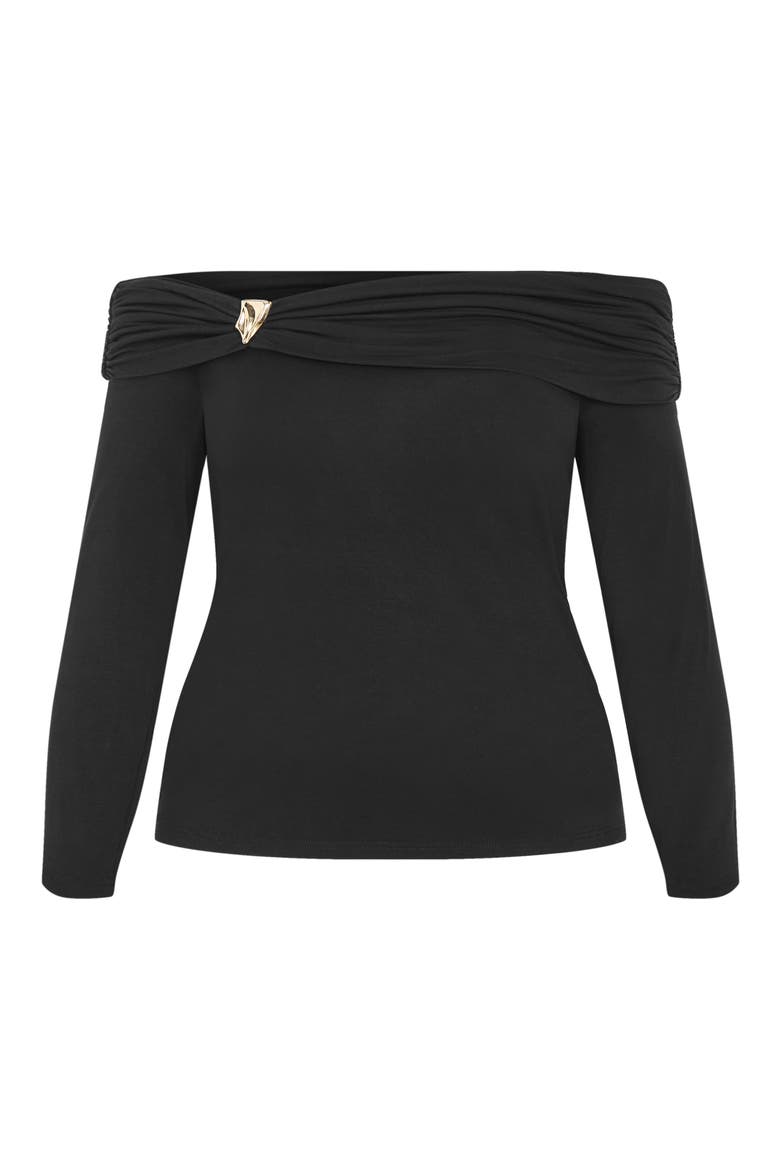 Ruched Off the Shoulder Top, Alternate, color, BLACK
