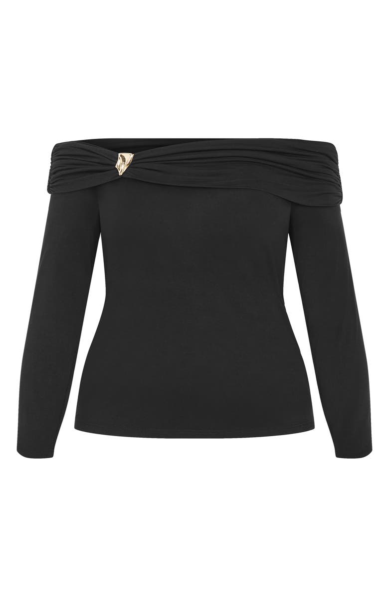 City Chic Ruched Off the Shoulder Top, Alternate, color, Black