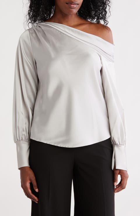 Asymmetrical Drop Shoulder Satin Top