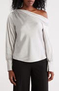 Renee C Asymmetrical Drop Shoulder Satin Top