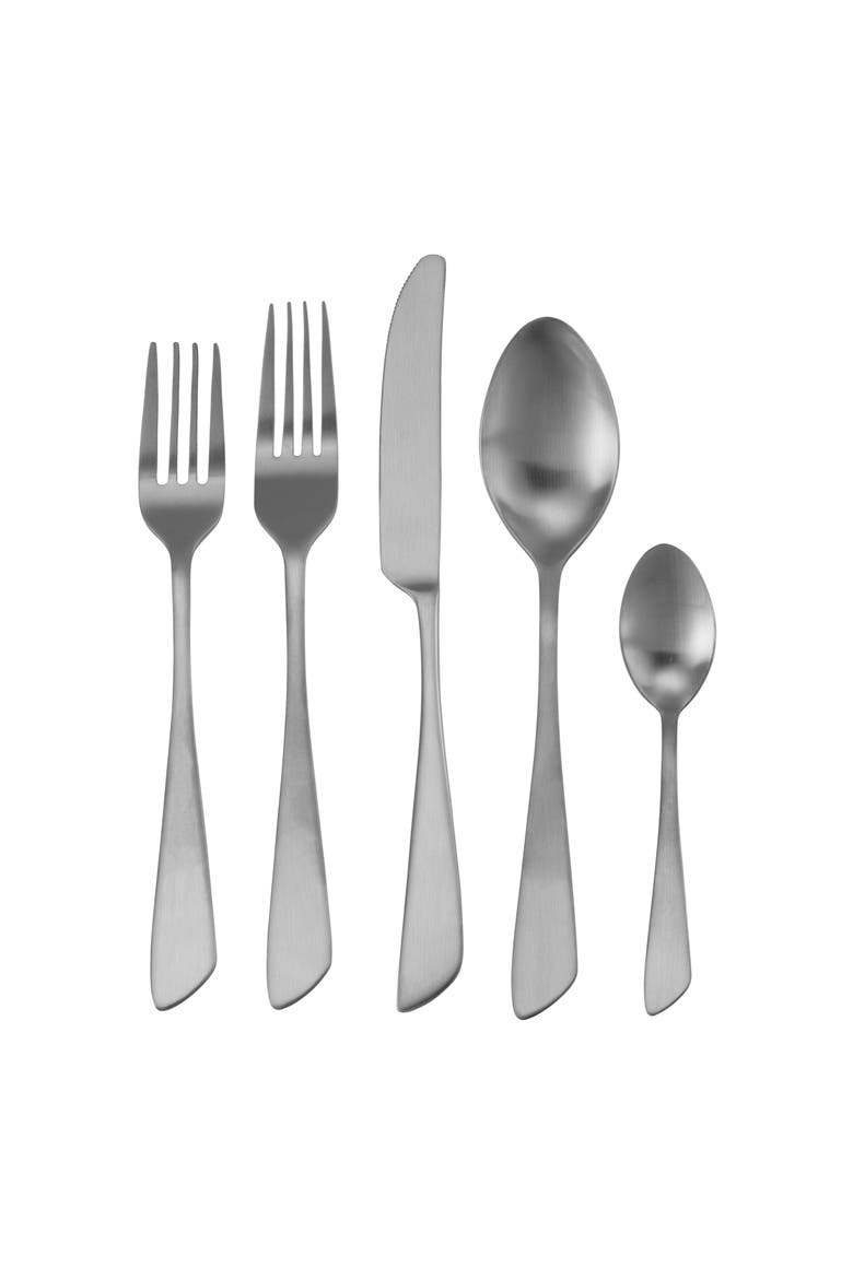 Gibbous 20 Piece Flatware Utensil Set, Stainless Steel Silverware Metal Service for 4, Alternate, color, Matte Silver