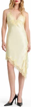 Bardot Silvio Asymmetric Lace Trim Satin Dress