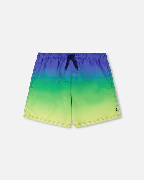 Deux Par Deux Men's Swim Trunks Blue, Green, And Lime Gradient In Blue, Green, And Lime Gradient