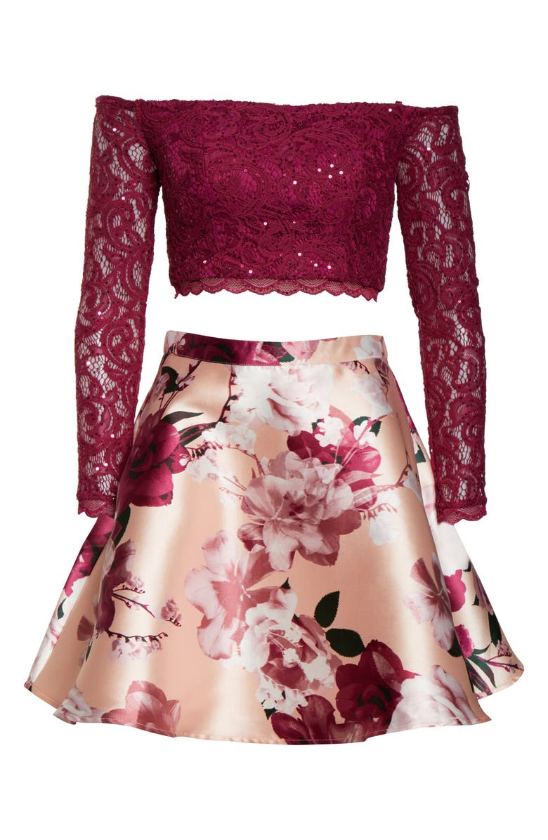 Sequin Hearts Sequin Lace & Mikado Long Sleeve Two-Piece Dress, Alternate, color, 