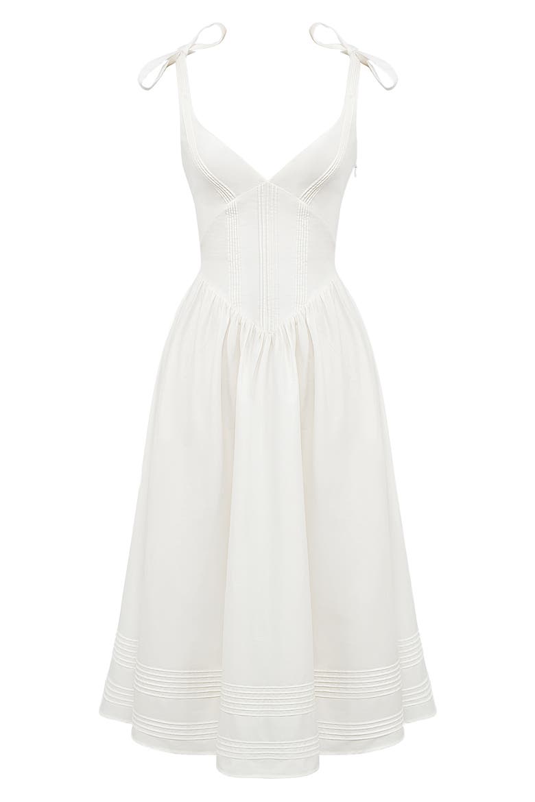 Hattie Lace-Up Stretch Cotton Blend Corset Midi Dress, Alternate, color, WHITE