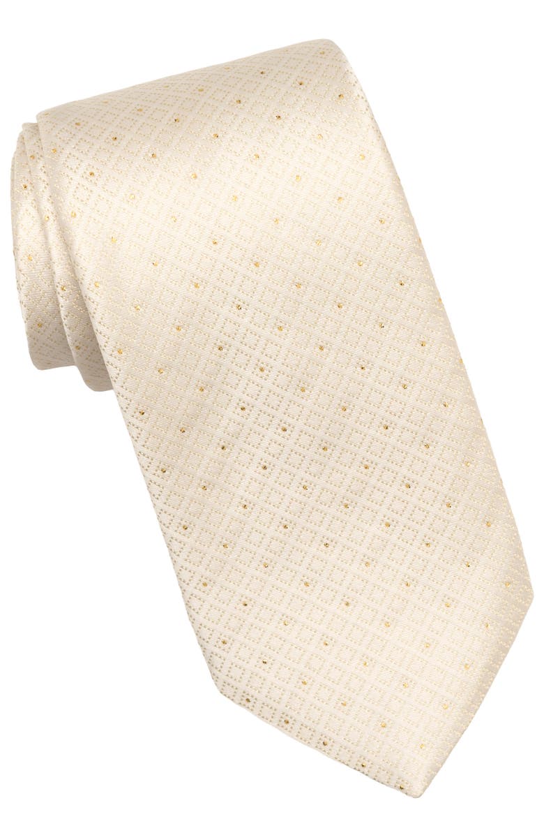 Elizabetta Martini - Extra Long Silk Jacquard Tie for Men, Main, color, White & Gold
