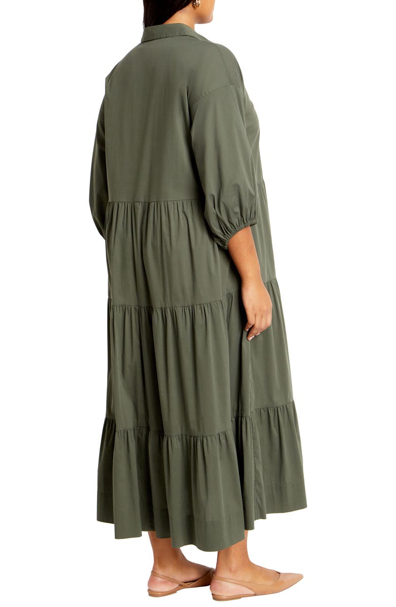 City Chic Kara Tiered Shirtdress, Alternate, color, Khaki