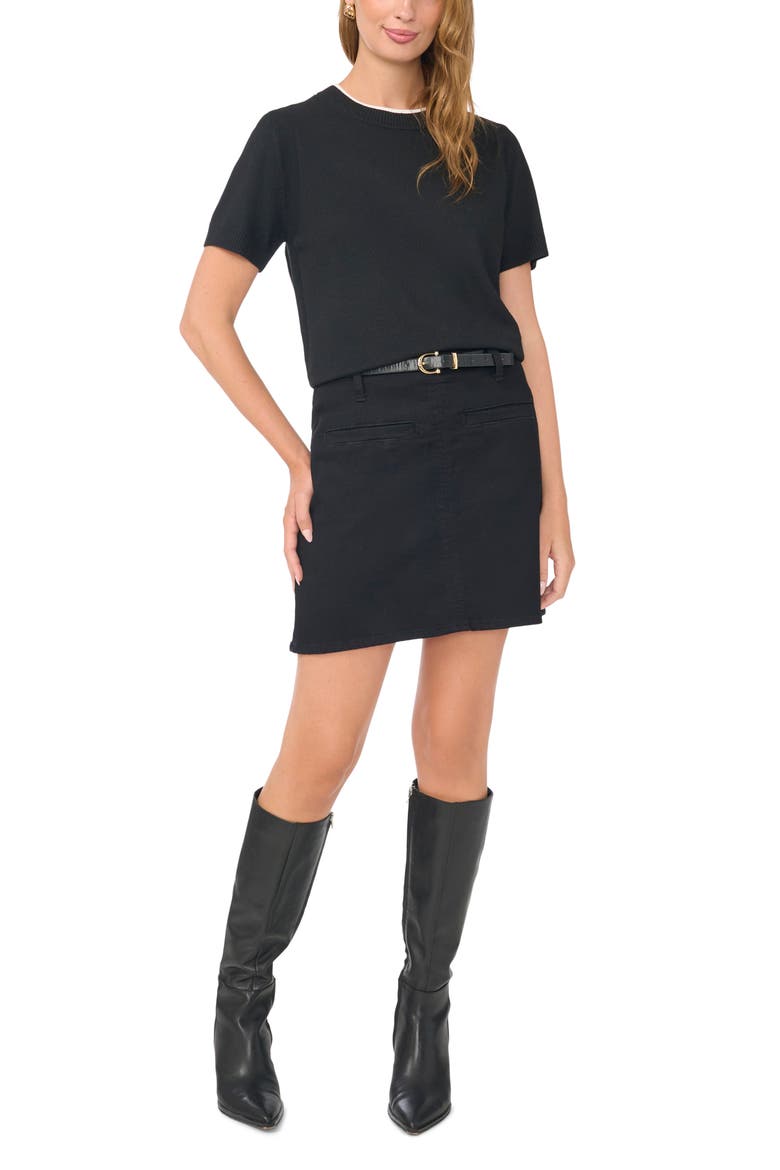 Contrast Detail Short Sleeve Sweater, Alternate, color, RICH BLACK