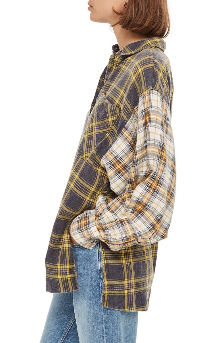 Topshop Mixed Plaid Oversized Shirt, Alternate, color, 