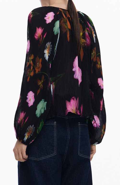 Desigual Floral Flowly Button Blouse In Black W/flowers In Black