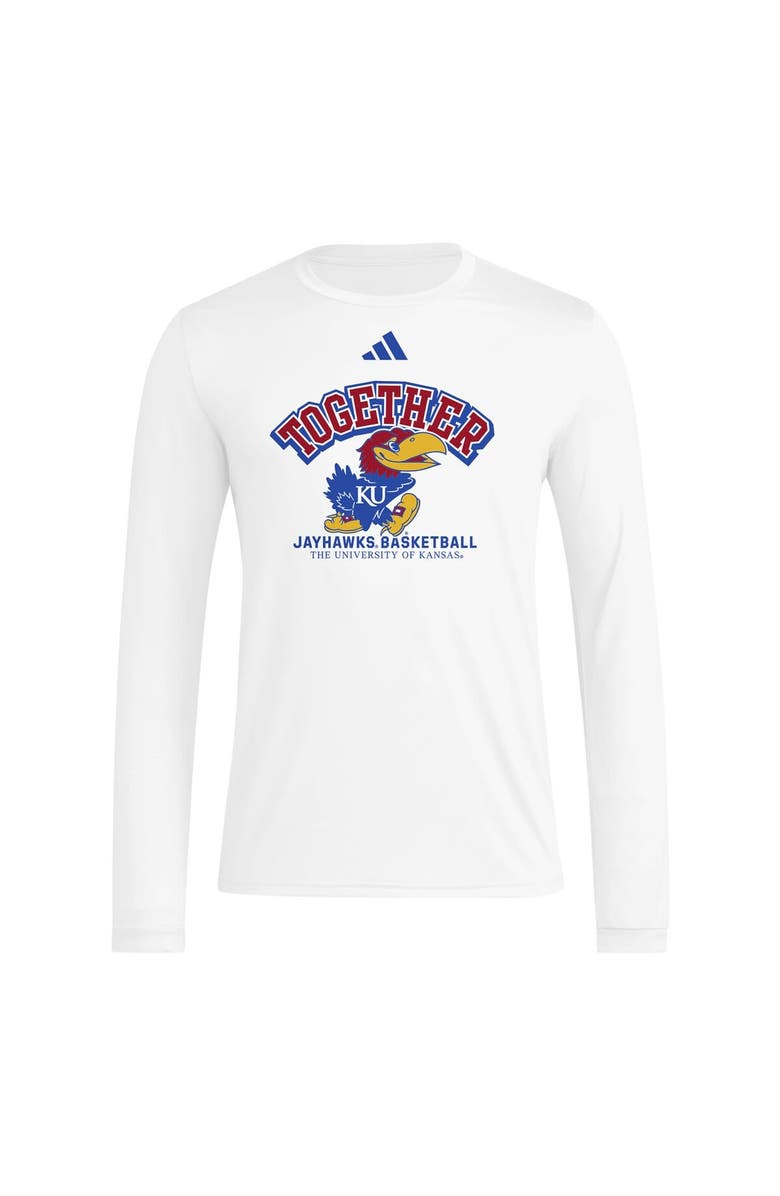 adidas Men's adidas White Kansas Jayhawks Together On-Court Pregame Long Sleeve T-Shirt, Alternate, color, 