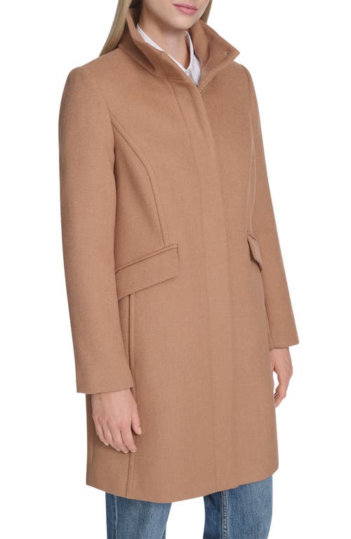 Cole Haan Longline Wool Blend Coat In Brown