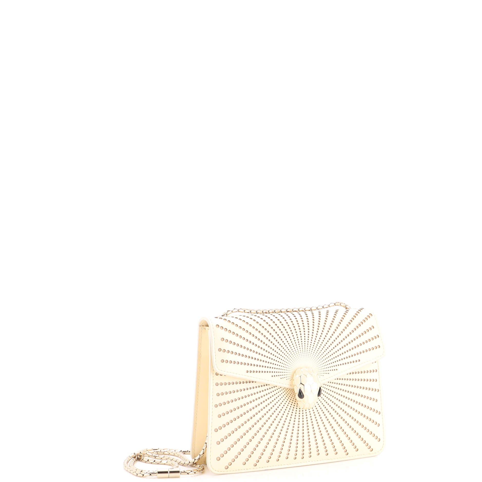 Serpenti Forever Square Shoulder Bag Laser Cut Leather Small, Alternate, color, White