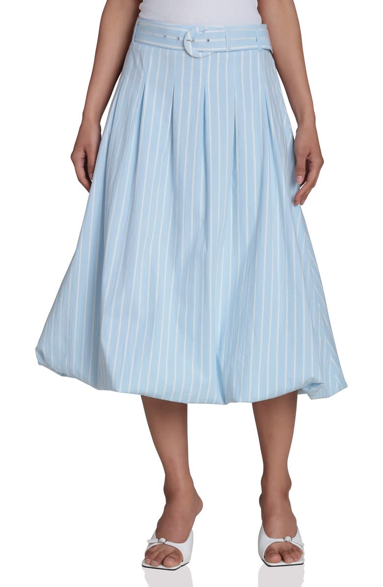 Bagatelle Belted Bubble Hem A-Line Skirt, Main, color, Blue White Stripe