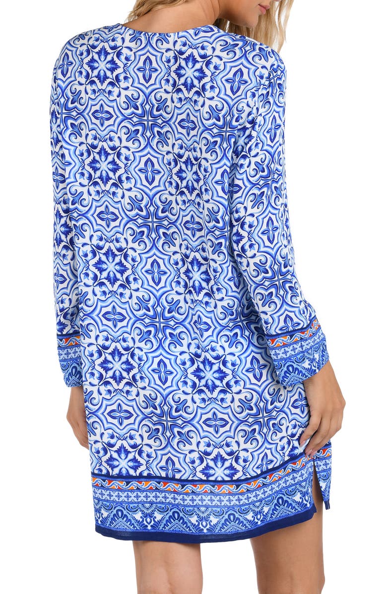 La Blanca Alboran Lace-Up Long Sleeve Cover-Up Tunic, Alternate, color,