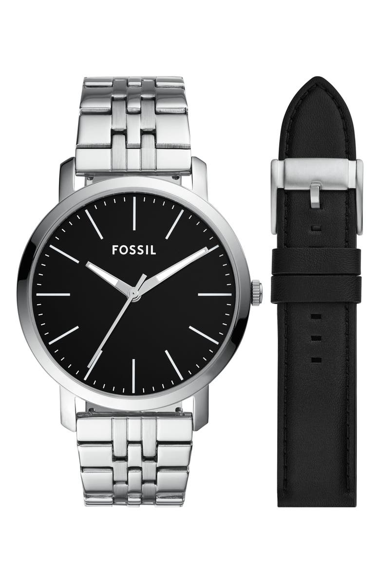Fossil Luther Three-Hand Interchangeable Strap Gift Set, Main, color, Silver
