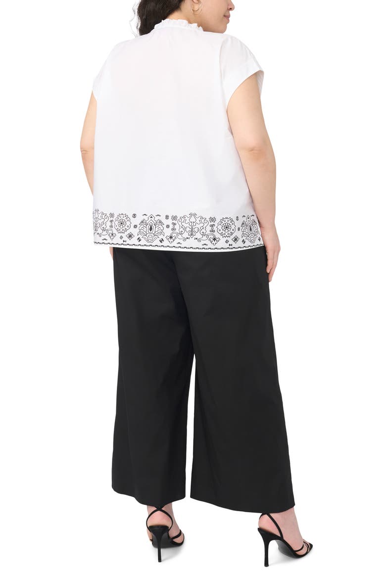 Embroidered Tie Neck Top, Alternate, color, RICH BLACK/ WHITE