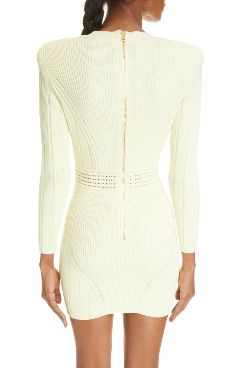 Balmain Bracelet Sleeve Rib Dress, Alternate, color, 