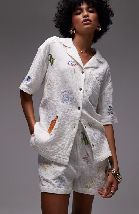 Resort Embroidered Cotton Camp Shirt