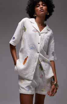 Topshop Resort Embroidered Cotton Camp Shirt