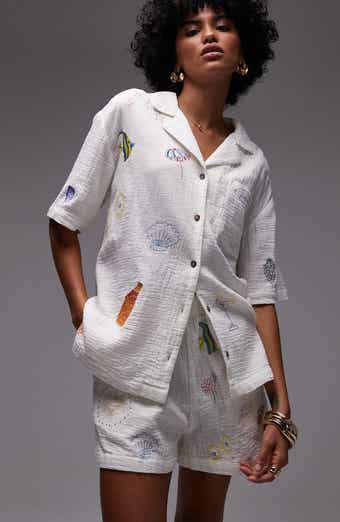 Topshop Resort Embroidered Cotton Camp Shirt