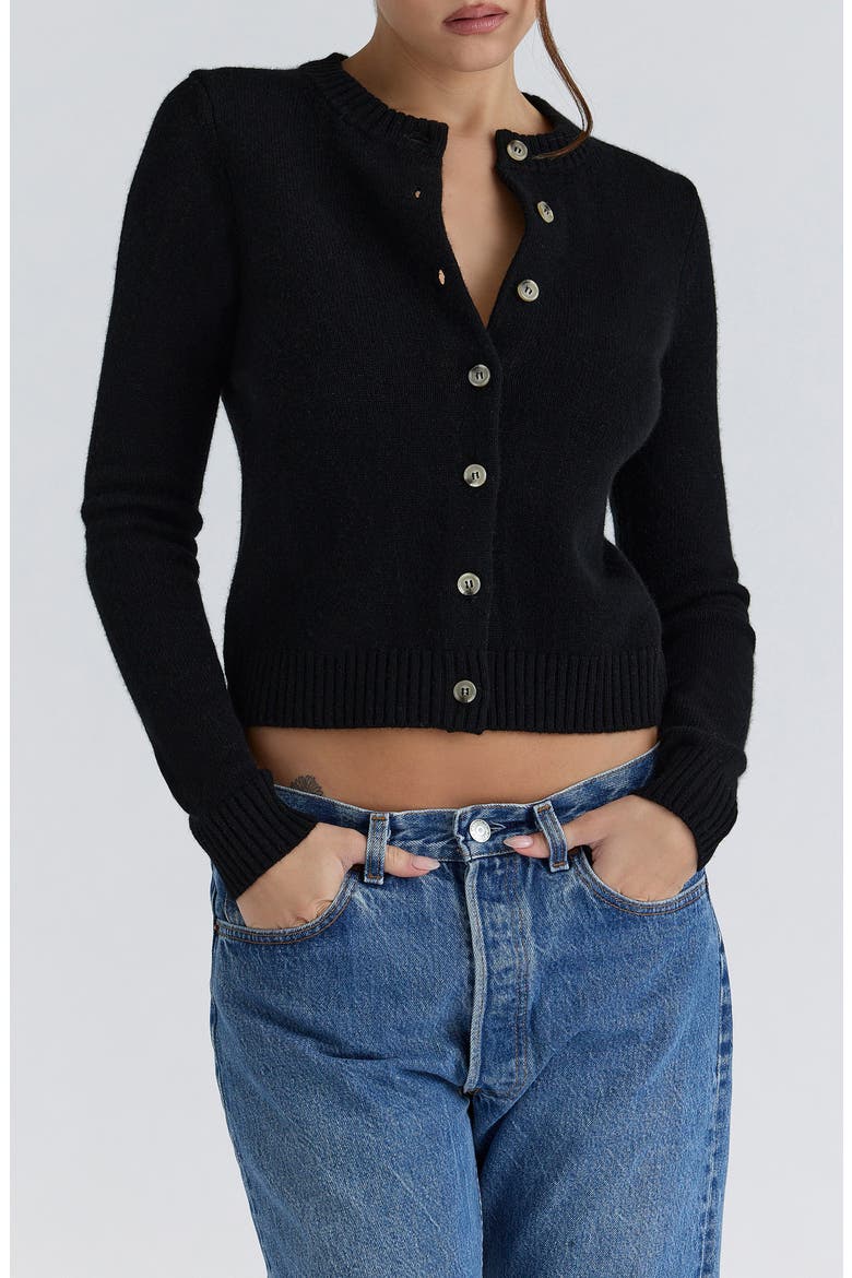 Signature Merino Wool & Cashmere Cardigan, Main, color, BLACK