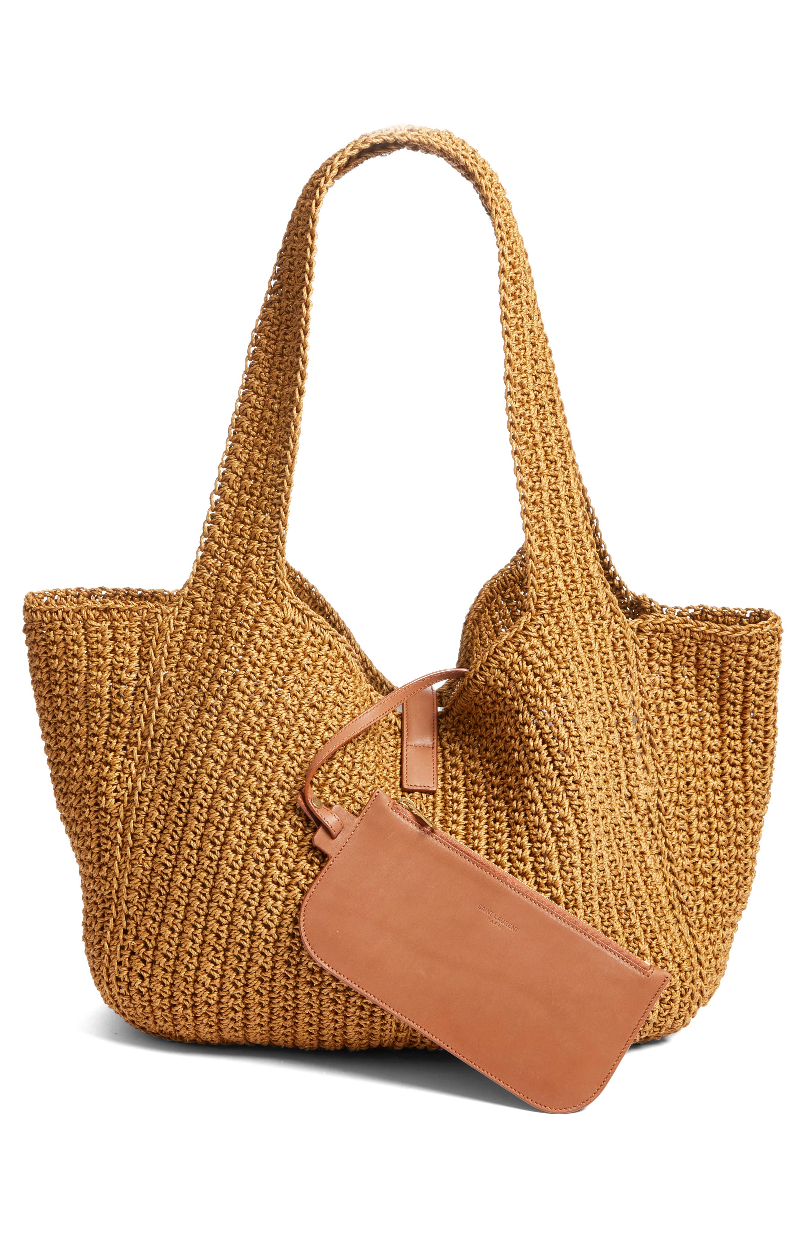 Saint Laurent Le 5 À Bea Woven Tote, Alternate, color, Natural Brown/ Brick