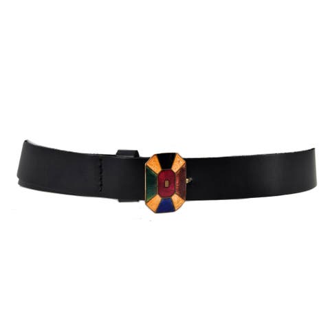 Vintage 1920s French Art Deco Enamel Buckle Leather Belt