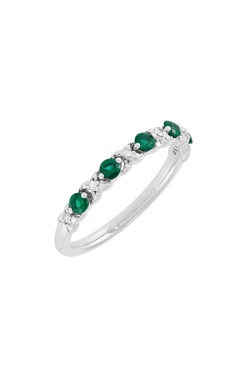 Frankie & Zoe 14K White Gold Lab Grown Emerald & Lab Grown Diamond Band Ring, Main, color, White Gold