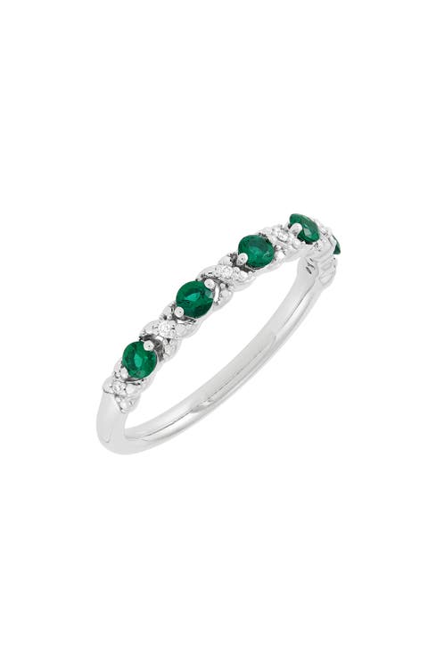 14K White Gold Lab Grown Emerald & Lab Grown Diamond Band Ring