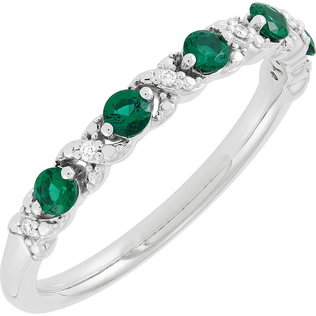 Frankie & Zoe 14k White Gold Lab Grown Emerald & Lab Grown Diamond Band Ring In Gold