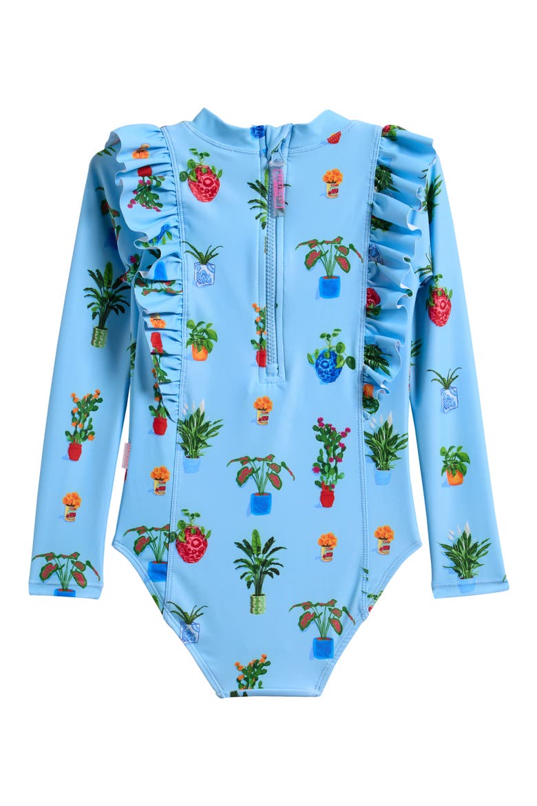 Kids' Playa Bonita Ruffle Long Sleeve UPF 50+ One-Piece Rashguard Swimsuit, Alternate, color, PLAYA BONITA