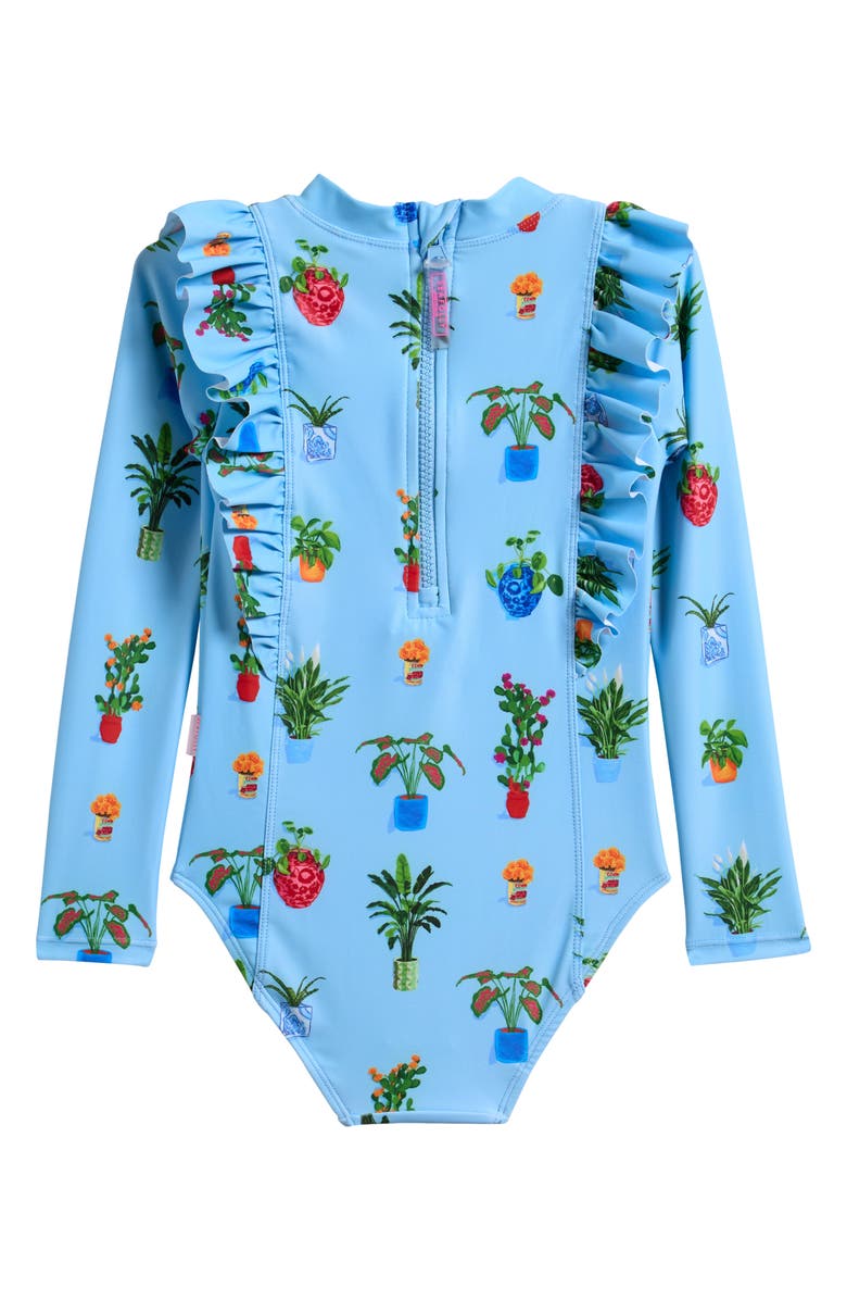 Seafolly Kids' Playa Bonita Ruffle Long Sleeve UPF 50+ One-Piece Rashguard Swimsuit, Alternate, color, 