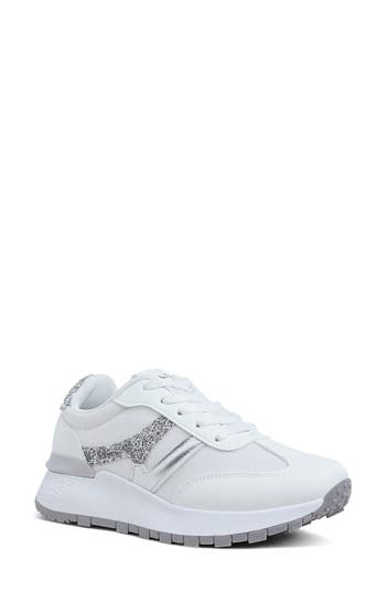 London Rag Tapers Glitter Sneaker In White Silver