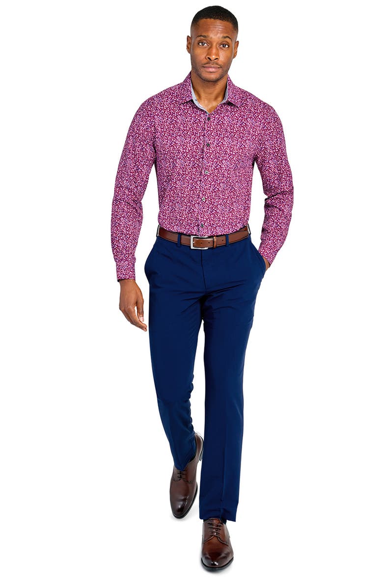W.R.K Slim Fit Floral Performance Dress Shirt, Alternate, color, Burgundy
