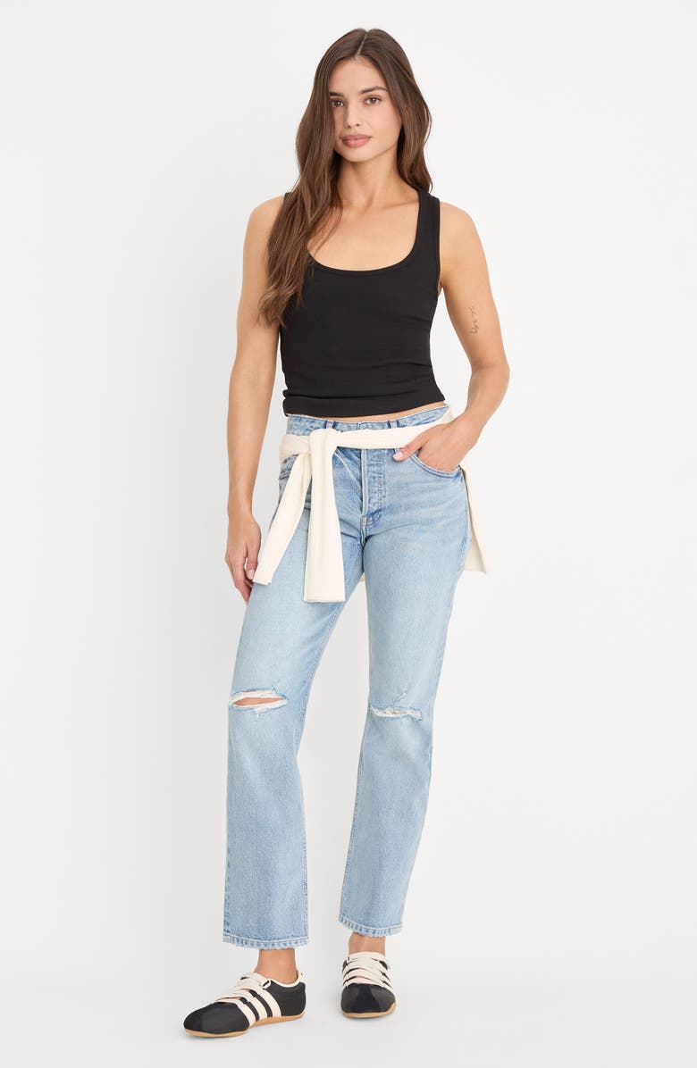 Good American Ripped Mid Rise Ankle Straight Leg Jeans, Alternate, color, Indigo1252