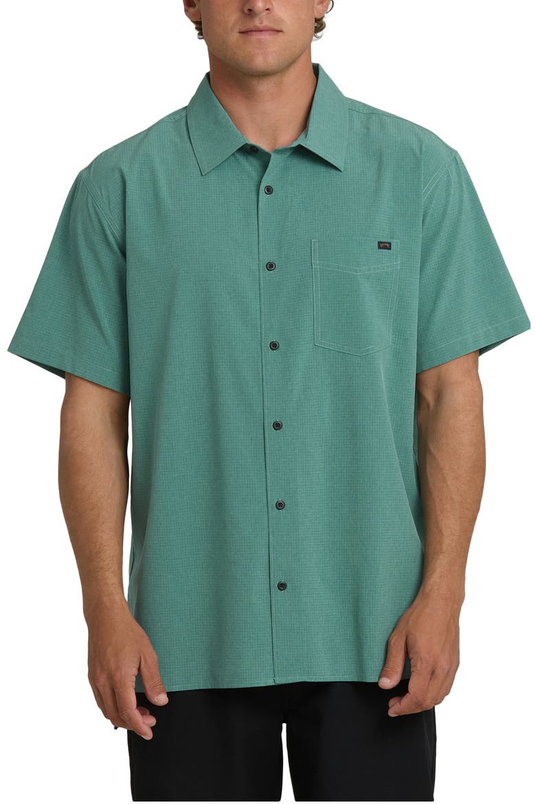 Surftrek Print Short Sleeve Button-Up Shirt, Main, color, SEA GREEN