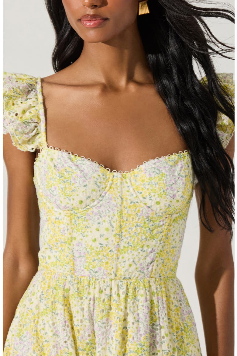 Wedelia Floral Print Ruffle Strap Midi Dress, Alternate, color, LEMON DITSY FLORAL