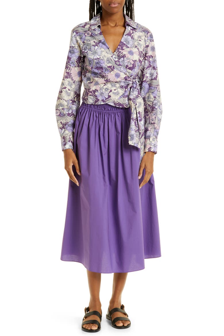 Smocked Waist Cotton Poplin Midi Skirt, Alternate, color, FOX GLOVE
