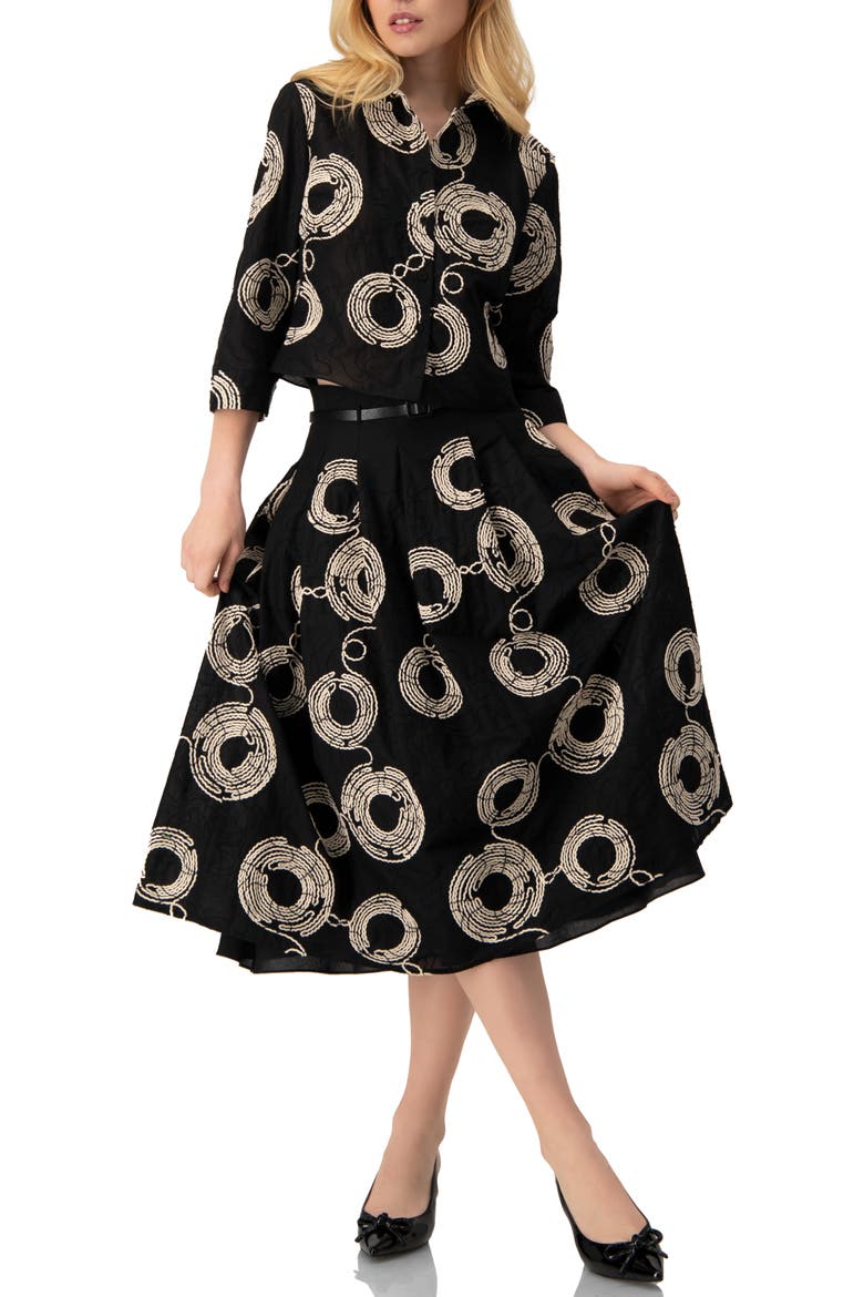 Black Cropped Shirt with Circular Embroidery, Alternate, color, Black