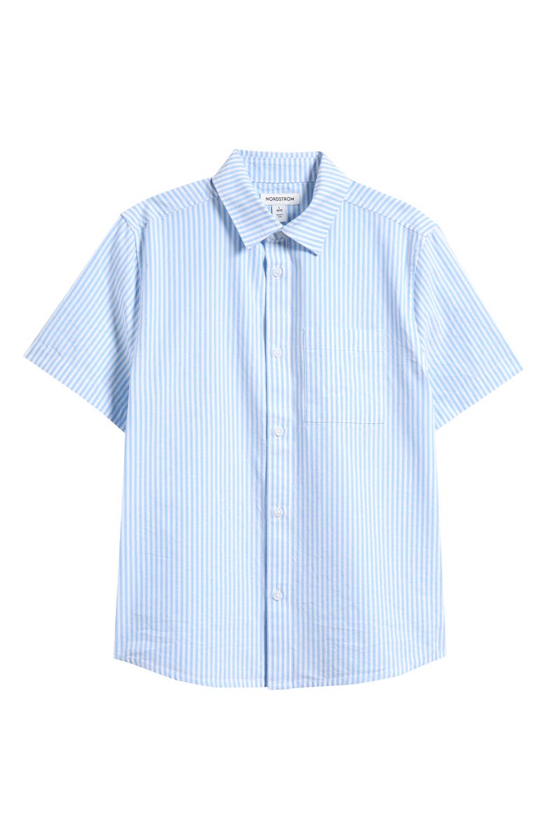 Nordstrom Kids' Patterned Short Sleeve Cotton Button-Up Shirt, Main, color, Blue Windsurfer Pin Stripe