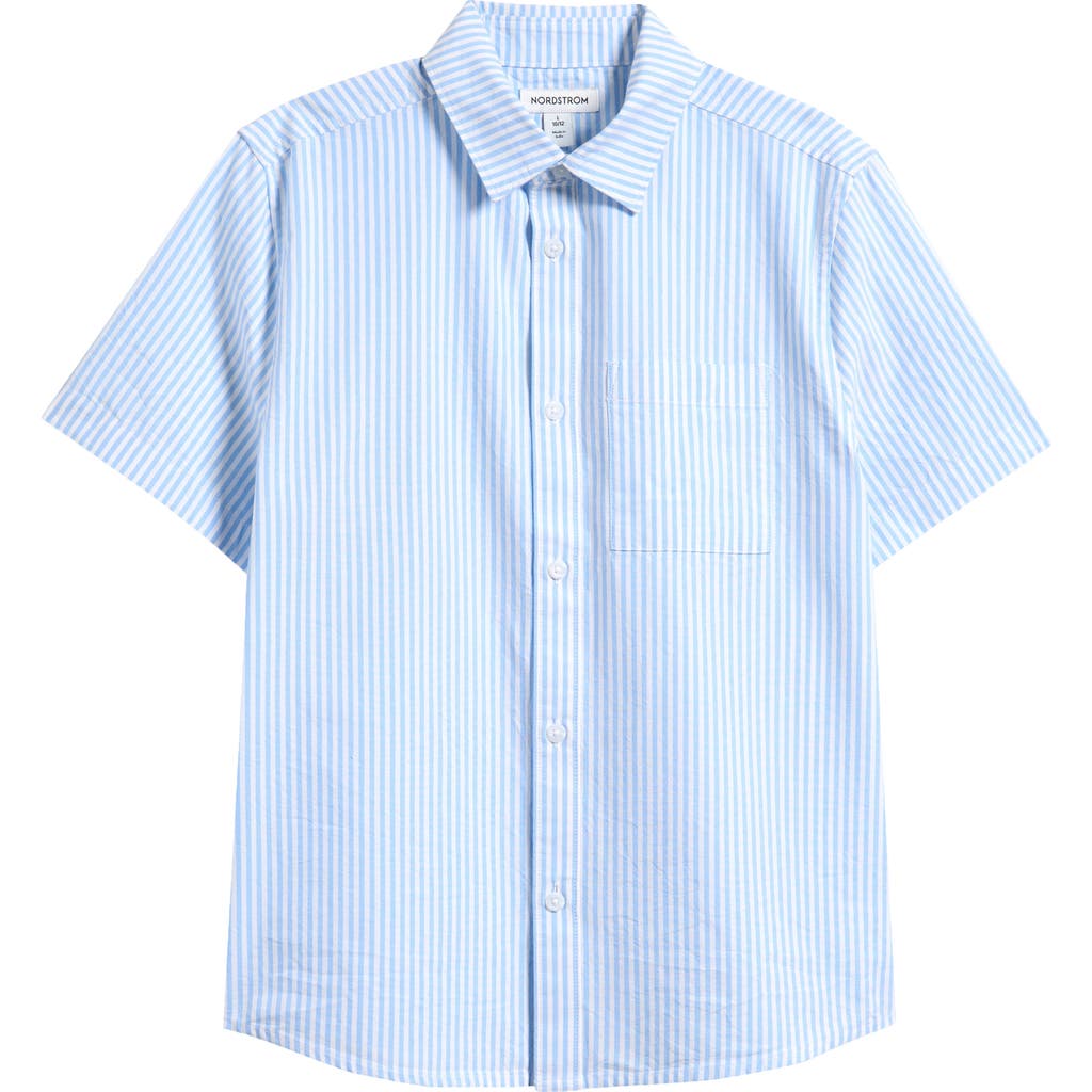 Nordstrom Kids' Patterned Short Sleeve Cotton Button-up Shirt In Blue Windsurfer Pin Stripe