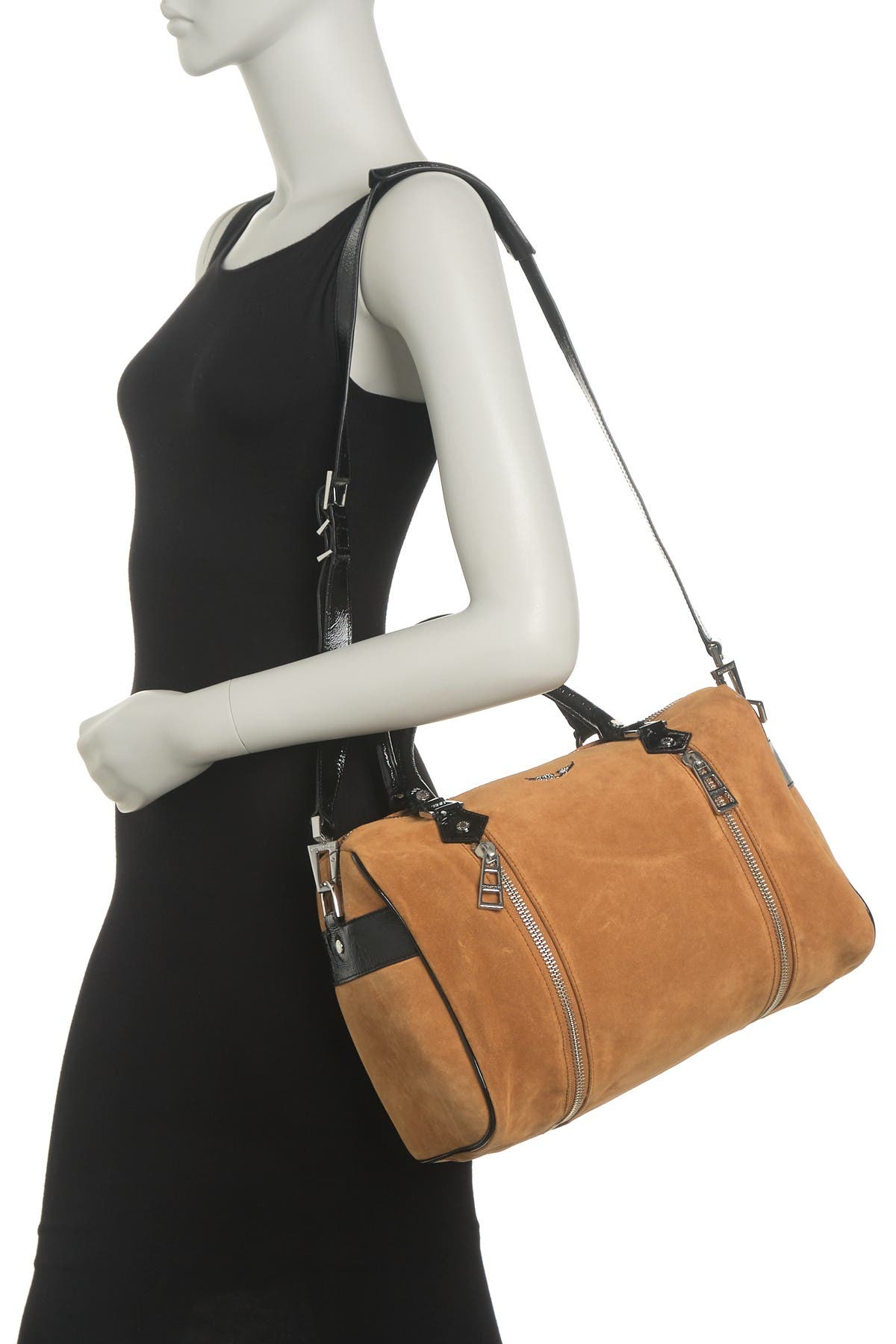 Zadig & Voltaire Sunny Medium Suede Patent Satchel Bag, Alternate, color, 