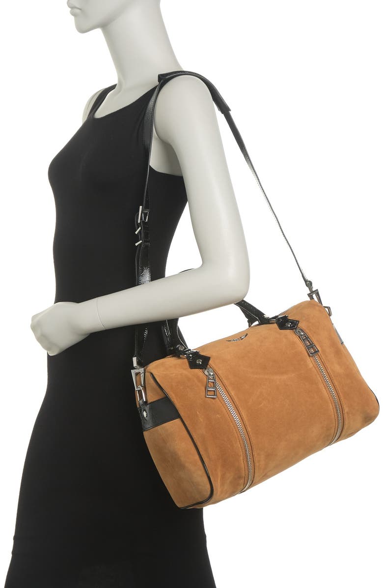 Zadig & Voltaire Sunny Medium Suede Patent Satchel Bag, Alternate, color,