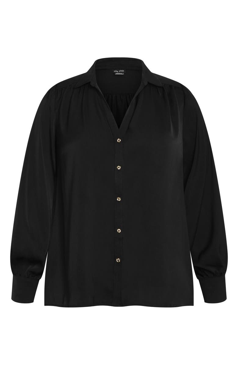 City Chic Hadlee V-Neck Button-Up Shirt, Alternate, color, Black