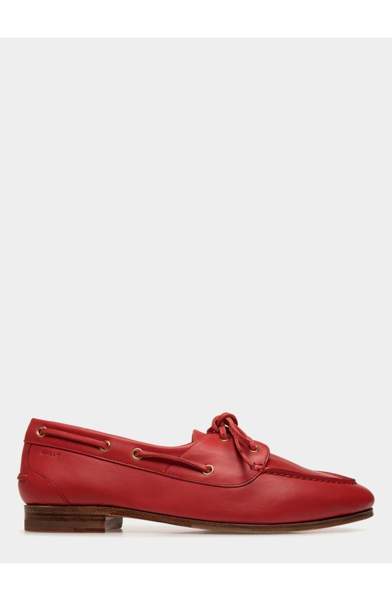 Bally Plume Moccasin in Leather Lined with Sheepskin, Main, color, Red